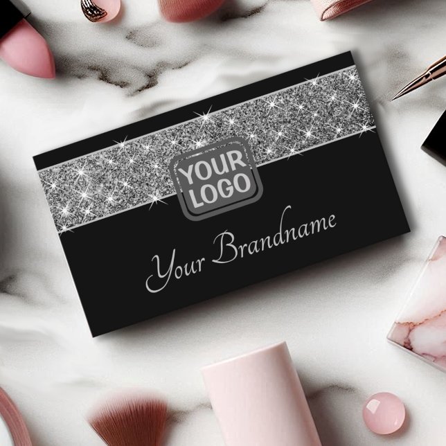 Tarjeta De Visita Luminoso Purpurina plateado Sparkle Stars Logo Neg (Subido por el creador)