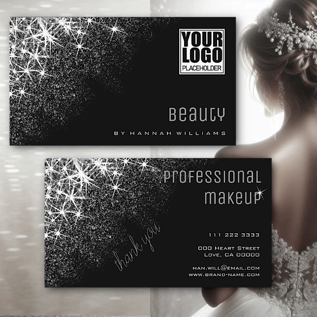 Tarjeta De Visita Luminoso Purpurina Silver Stars Professional Trend (Subido por el creador)
