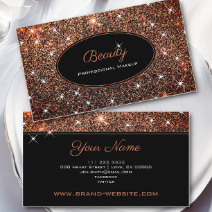 Tarjeta De Visita Luminoso Rosa  Gold Purpurina Beauty Makeup