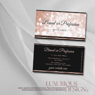 Tarjeta De Visita Luminoso Rosa Purpurina Gold Stars Black Luxury