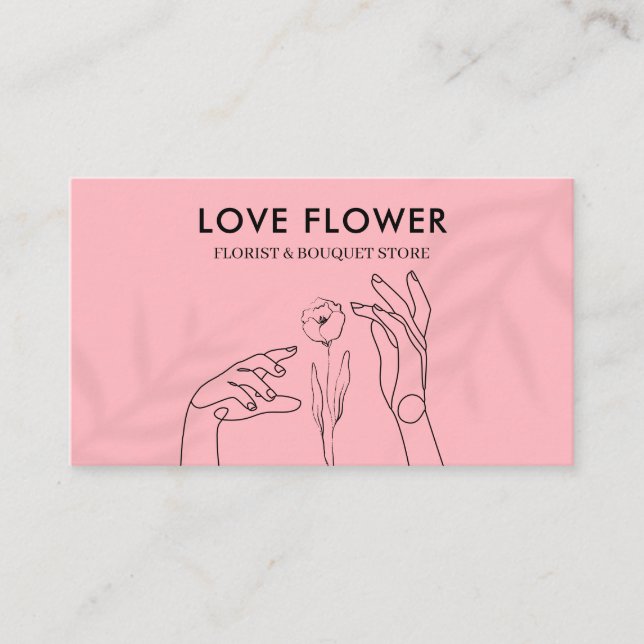 Tarjeta De Visita Luminoso rosa tocando la flor con las manos (Anverso)