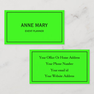 Tarjeta De Visita Luminoso y colorido Neon Green Boda Planner