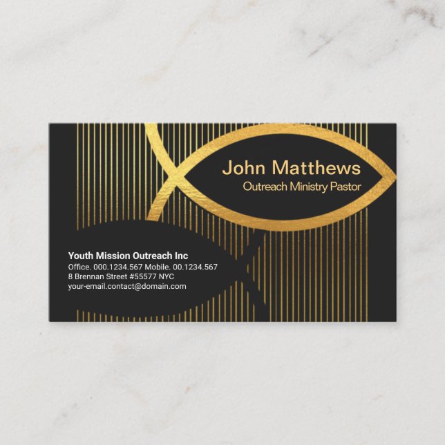 Tarjeta De Visita Luminosos Gold Lines Gold Ichthus Peces Cristianos (Anverso)