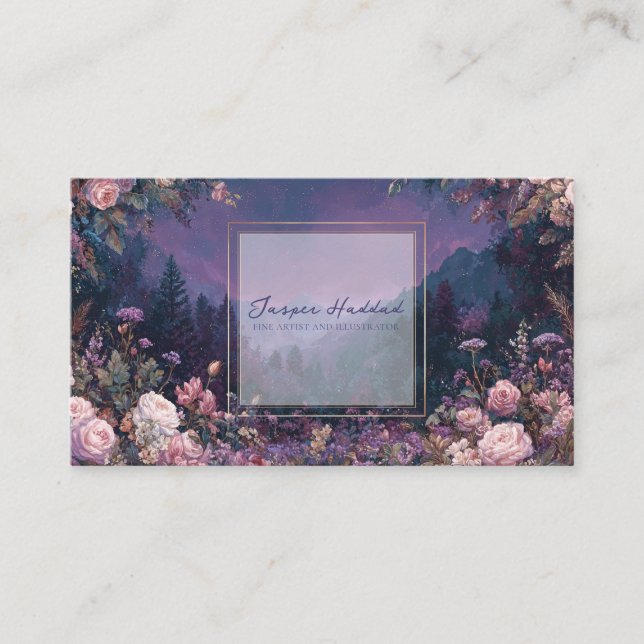 Tarjeta De Visita Luminous Nightfall Blue Floral (Anverso)