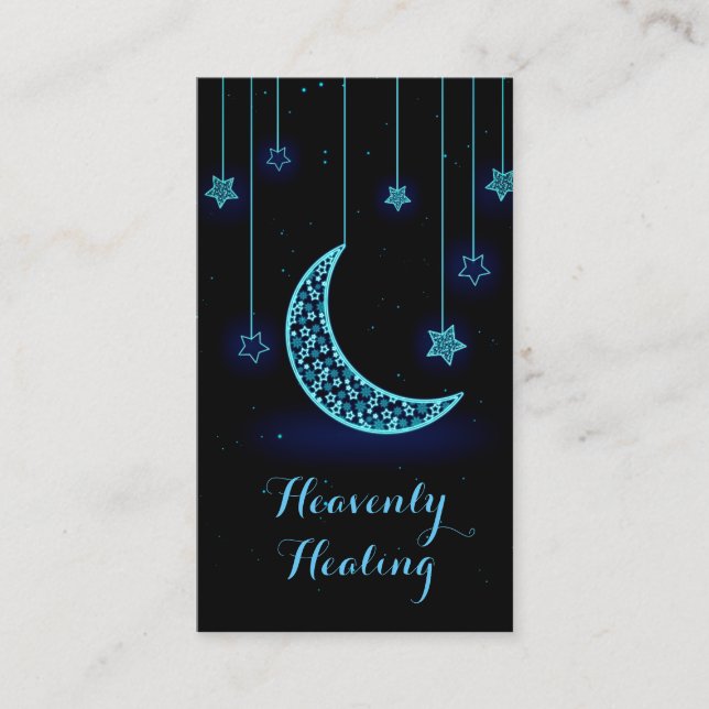 Tarjeta De Visita Luna azul y estrellas modernas (Anverso)