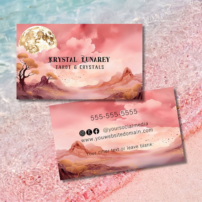 Tarjeta De Visita Luna Celestial en Salud Holística Rosa (Subido por el creador)