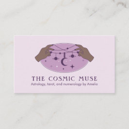 Tarjeta De Visita Luna cósmica astrófica y planetas con manos