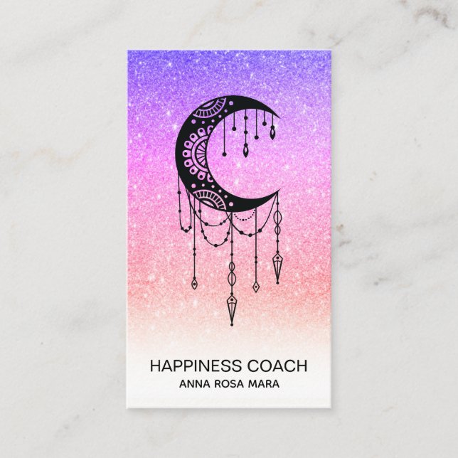 Tarjeta De Visita *~* Luna Crescent Talisman chamán Purpurina (Anverso)