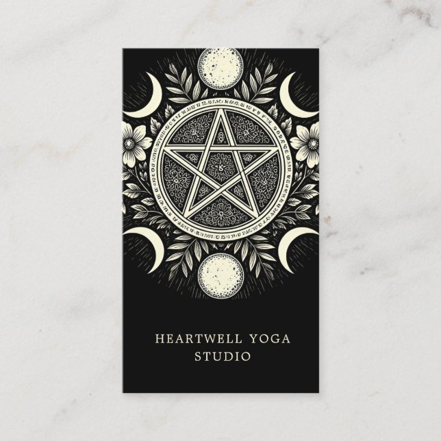 Tarjeta De Visita Luna de Sol Celestial Holística Negro (Anverso)