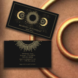 Tarjeta De Visita Luna de Sol Negro de Oro Celestial