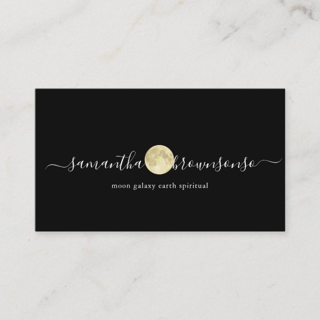 Tarjeta De Visita Luna Dorada Acuarela Negra Pequeña (Anverso)