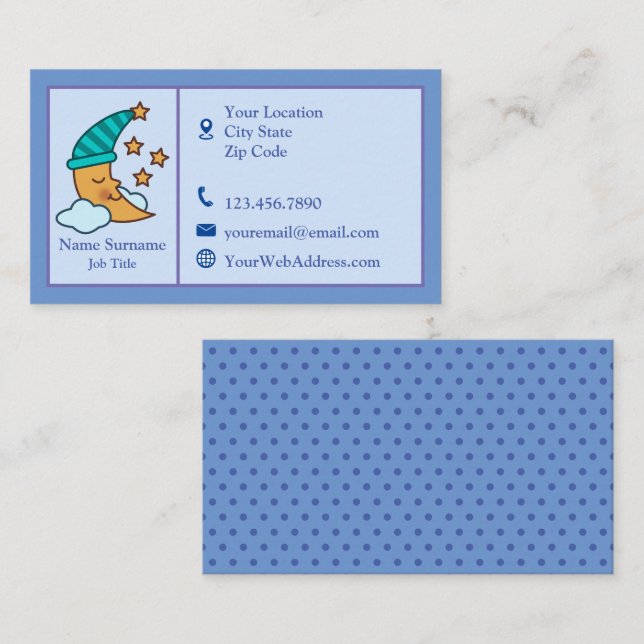 Tarjeta De Visita Luna Durmiente Y Estrellas Amarillas Personalizada (Anverso / Reverso)
