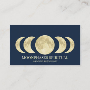 Tarjeta De Visita Luna Lunar Espiritual Dorado Azul Marino