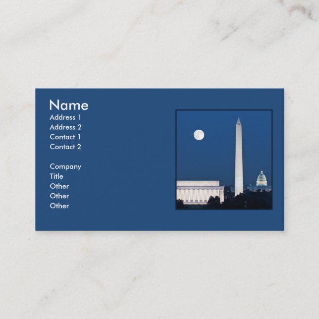 Tarjeta De Visita Luna sobre Washington DC (Anverso)
