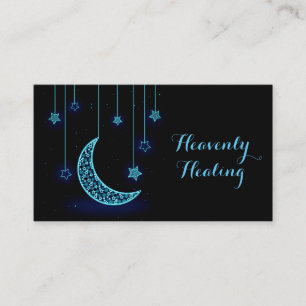 Tarjeta De Visita Luna y estrellas crecientes azules modernas