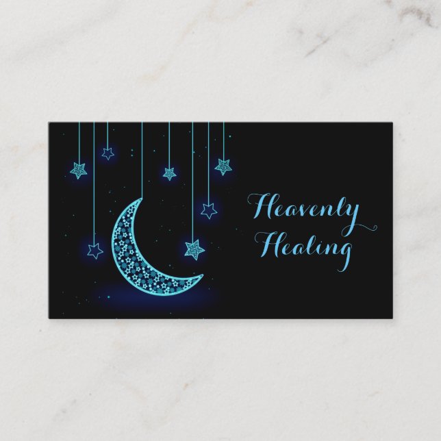 Tarjeta De Visita Luna y estrellas crecientes azules modernas (Anverso)