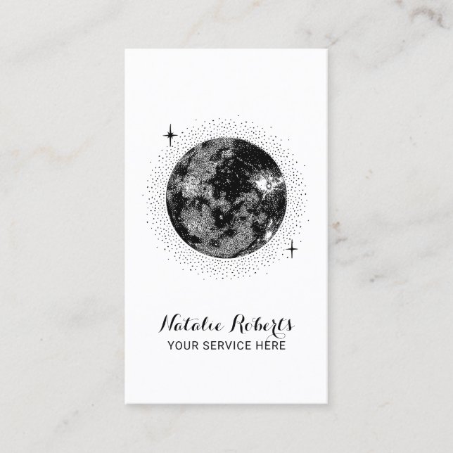 Tarjeta De Visita Luna y Estrellas ilustracion Minimalista (Anverso)