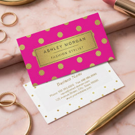 Tarjeta De Visita Lunares de purpurina dorada - Rosa belleza elegant