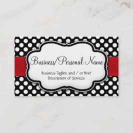 Tarjeta De Visita Lunares Negros/Blancos con Cinta Roja Delante/Detr