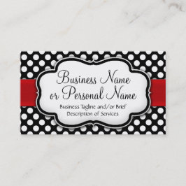 Tarjeta De Visita Lunares Negros/Blancos con Cinta Roja Delante/Detr