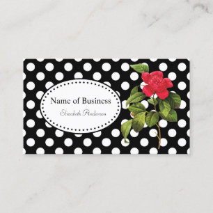 Tarjeta De Visita Lunares Negros Floral Rojo