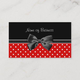 Tarjeta De Visita Lunares negros y rojos de moda con la cinta