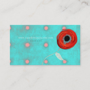 Tarjeta De Visita Lunares Rosa Vintage y Turquesa