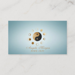 Tarjeta De Visita Lunas doradas elegantes Ying Yang Azul