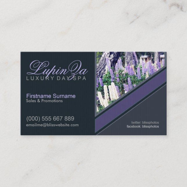 Tarjeta De Visita Lupins Purple Garden Health con plantilla de foto (Anverso)