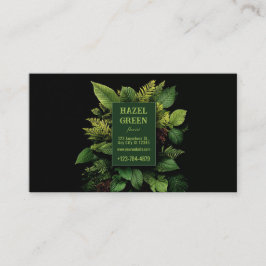 Tarjeta De Visita Lush Green Fern Foliage Black Modern Botanical