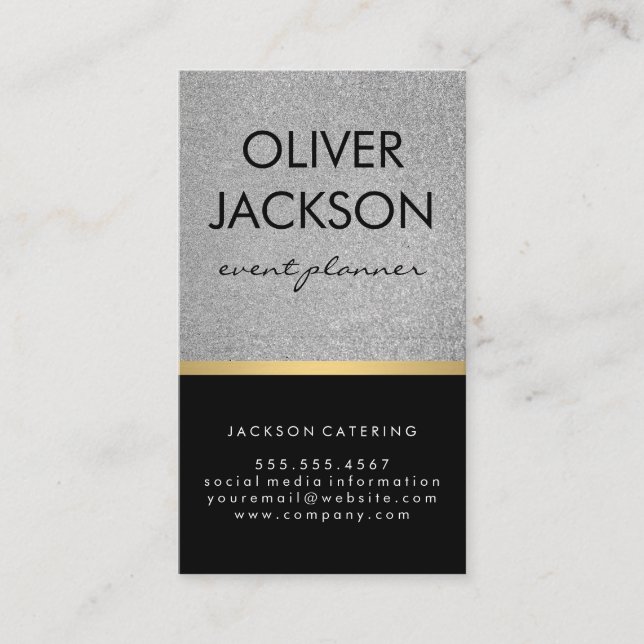 Tarjeta De Visita Lux Executive / Purpurina Black / Gold Bar Trim (Anverso)