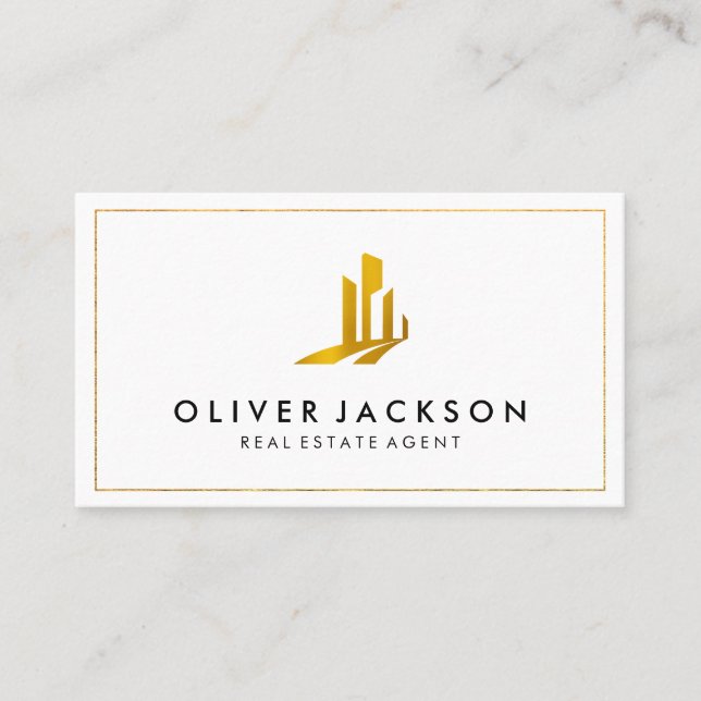 Tarjeta de visita Lux Gold Real Estate White Gray (Anverso)