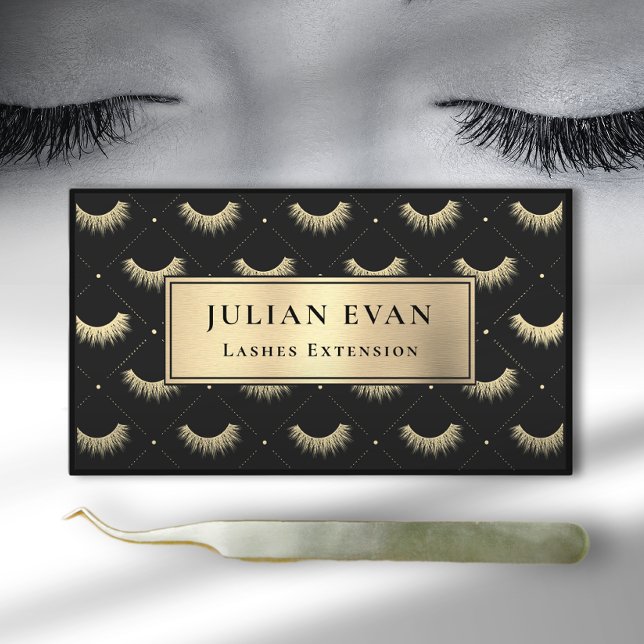 Tarjeta De Visita Luxe Black Gold Eyelash Stylist Business Card (Subido por el creador)
