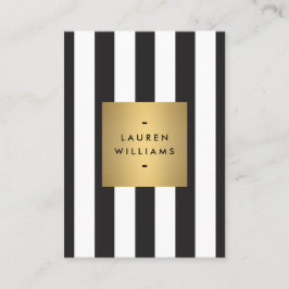 Tarjeta De Visita Luxe Bold Black and White Stripes Gold Box Grande