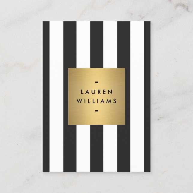 Tarjeta De Visita Luxe Bold Black and White Stripes Gold Box Grande (Anverso)