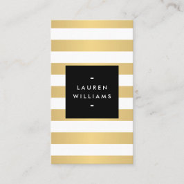 Tarjeta De Visita Luxe Bold Faux Gold y White Stripes