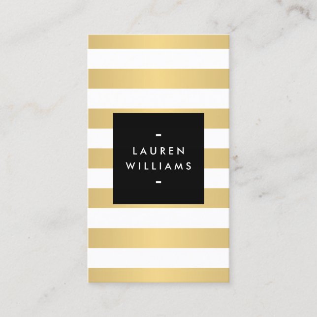 Tarjeta De Visita Luxe Bold Faux Gold y White Stripes (Anverso)