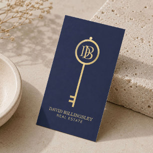 Tarjeta De Visita Luxe Faux Gold Skeleton Key Monograma Marina Realt