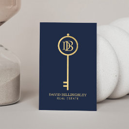 Tarjeta De Visita Luxe Faux Gold Skeleton Key Monograma Marina Realt