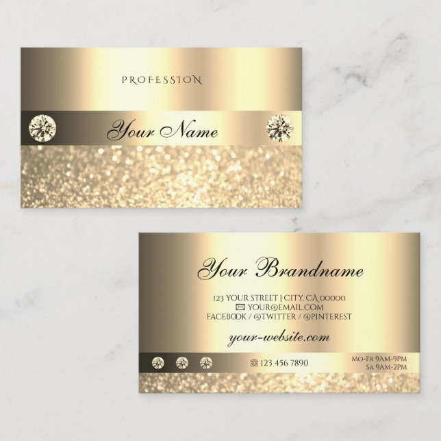 Tarjeta De Visita Luxe Glam Shimmery Purpurina Diamonds Luminous Gol (Anverso / Reverso)