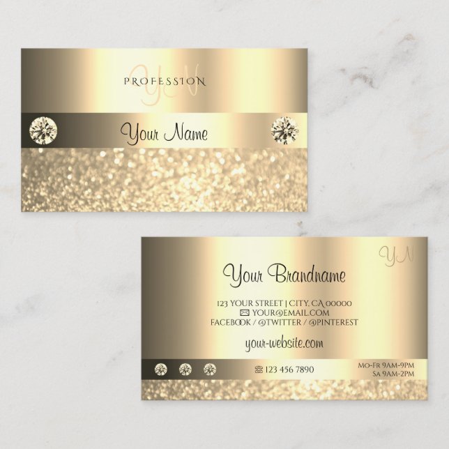 Tarjeta De Visita Luxe Glam Shimmery Purpurina Monograma Luminoso Or (Anverso / Reverso)