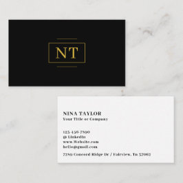 Tarjeta De Visita Luxe Gold 2 Inicial Monograma Minimalista Negro