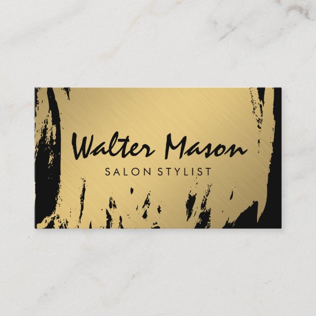 Tarjeta De Visita Luxe Gold Brushed Black White Modern Textos (Anverso)