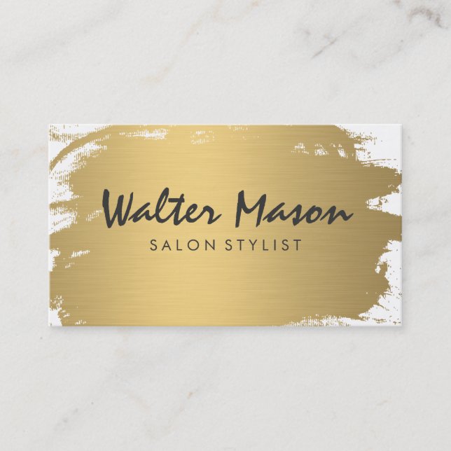 Tarjeta De Visita Luxe Gold Brushed Modern Text (Anverso)