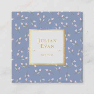 Tarjeta de visita Luxe Gold Dusty Blue Flower Patt