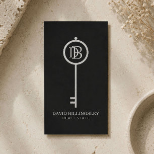 Tarjeta De Visita Luxe Gray Skeleton Key Monograma Corredor de Biene