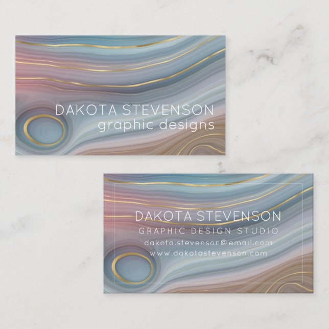 Tarjeta De Visita Luxe Strata | Agitación rosa de pizarra azul turbi (Anverso / Reverso)