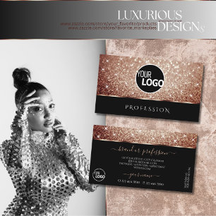 Tarjeta De Visita Luxurious Black Rosa Gold Purpurina Stars add Logo