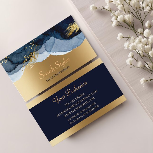 Tarjeta De Visita Luxurious Navy Blue & Gold Abstract (Subido por el creador)