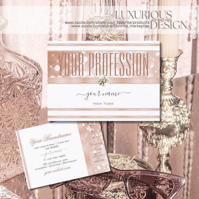 Tarjeta De Visita Luxurious White Rose Gold Sparkle Glitter Diamonds (Subido por el creador)
